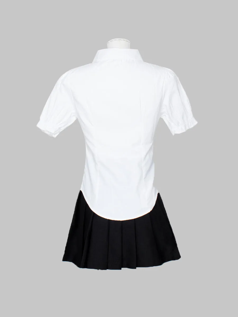 Button-Up Shirt Crop Top with Red Bow-tie