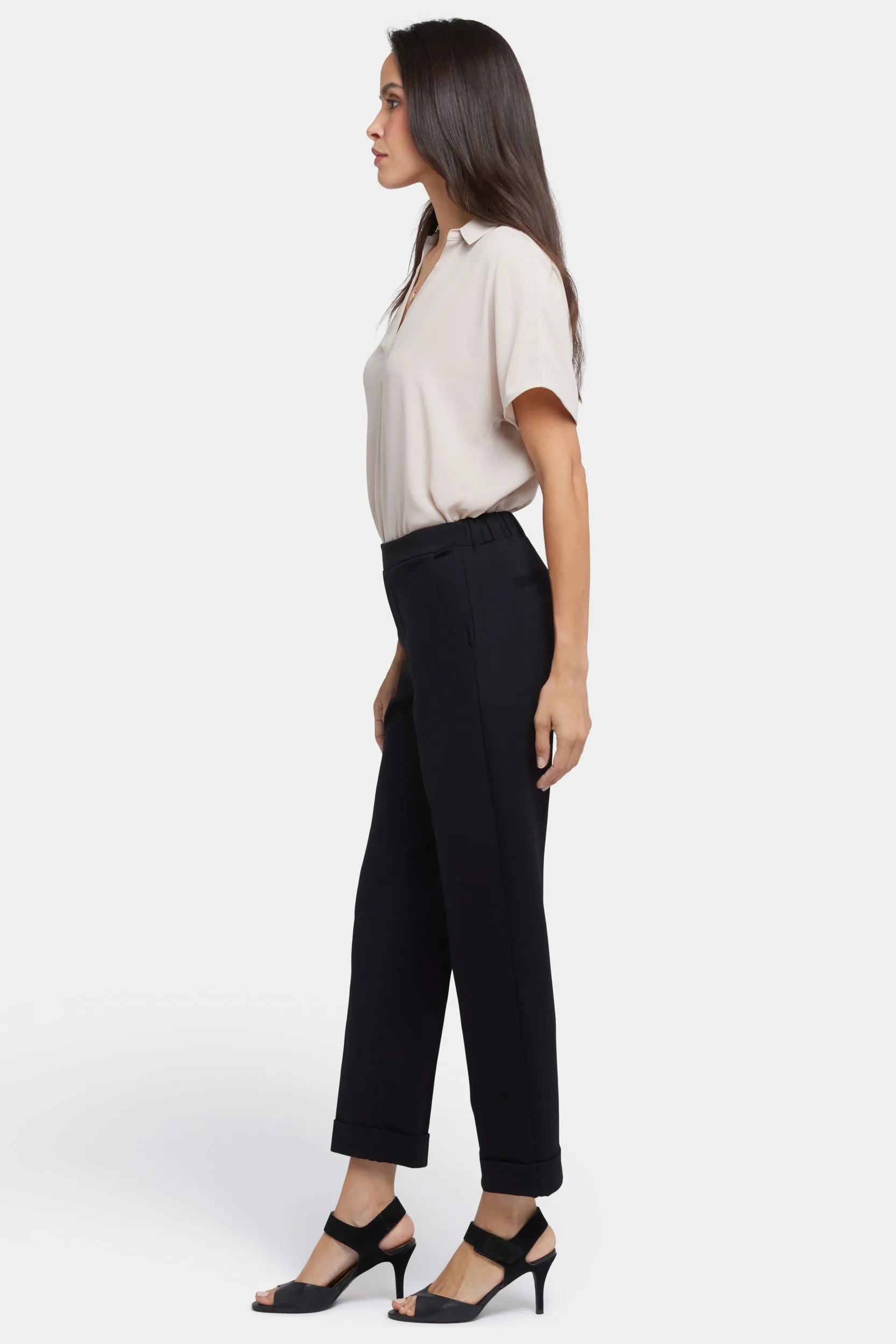 Cassidy Ankle Pull-On Trouser Pants In Ponte Knit With Cuffs | Black
