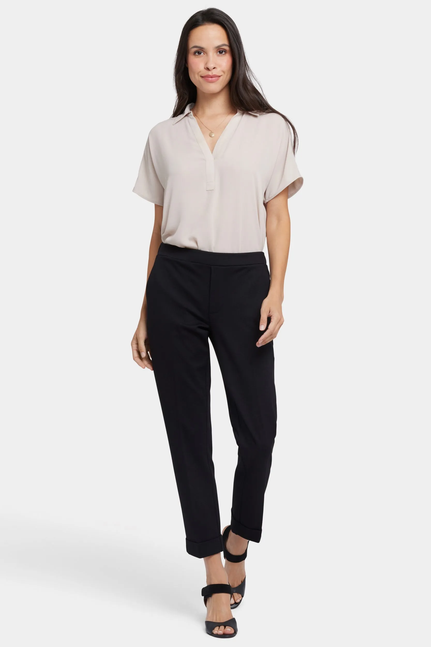 Cassidy Ankle Pull-On Trouser Pants In Ponte Knit With Cuffs | Black