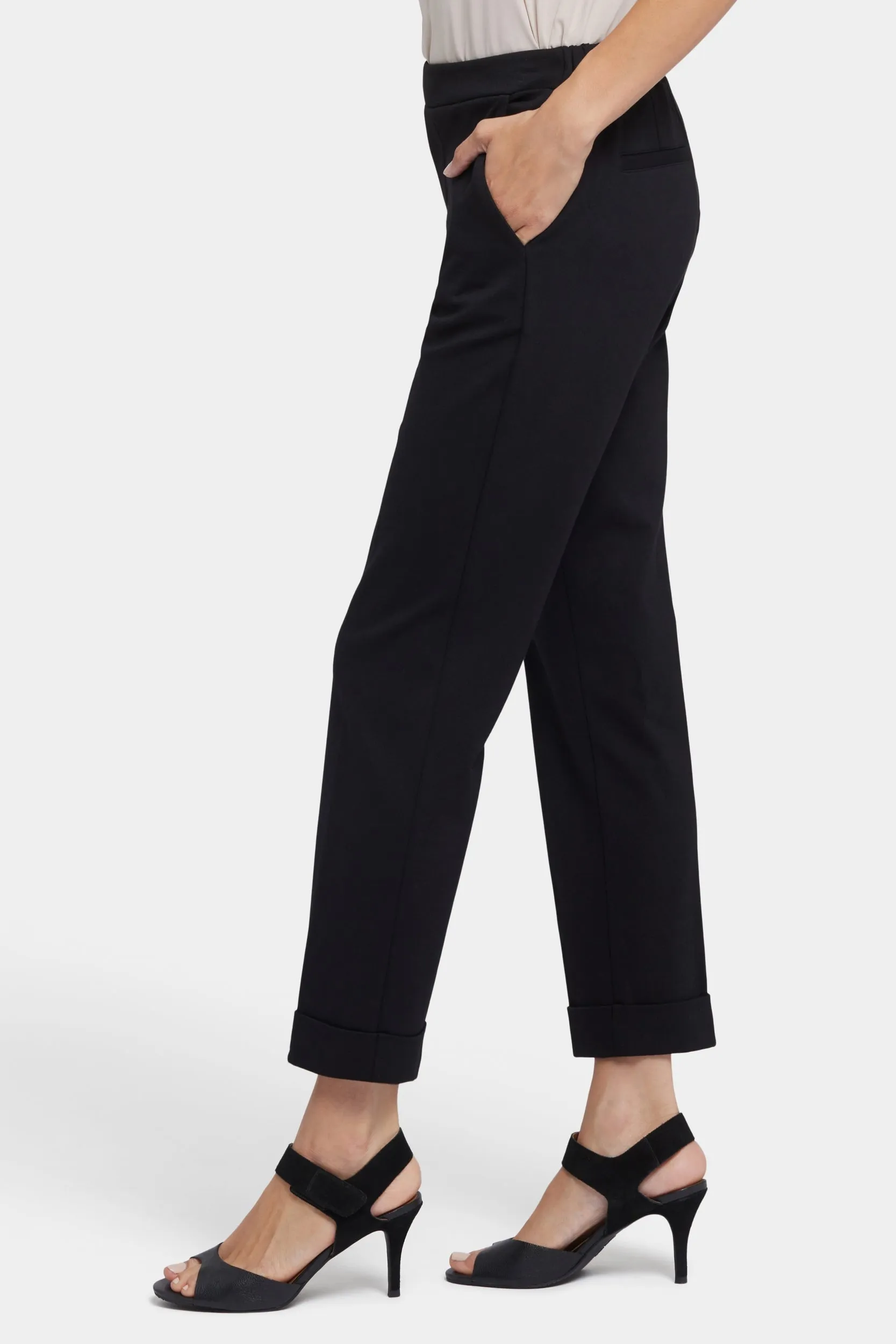 Cassidy Ankle Pull-On Trouser Pants In Ponte Knit With Cuffs | Black