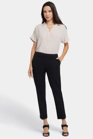 Cassidy Ankle Pull-On Trouser Pants In Ponte Knit With Cuffs | Black