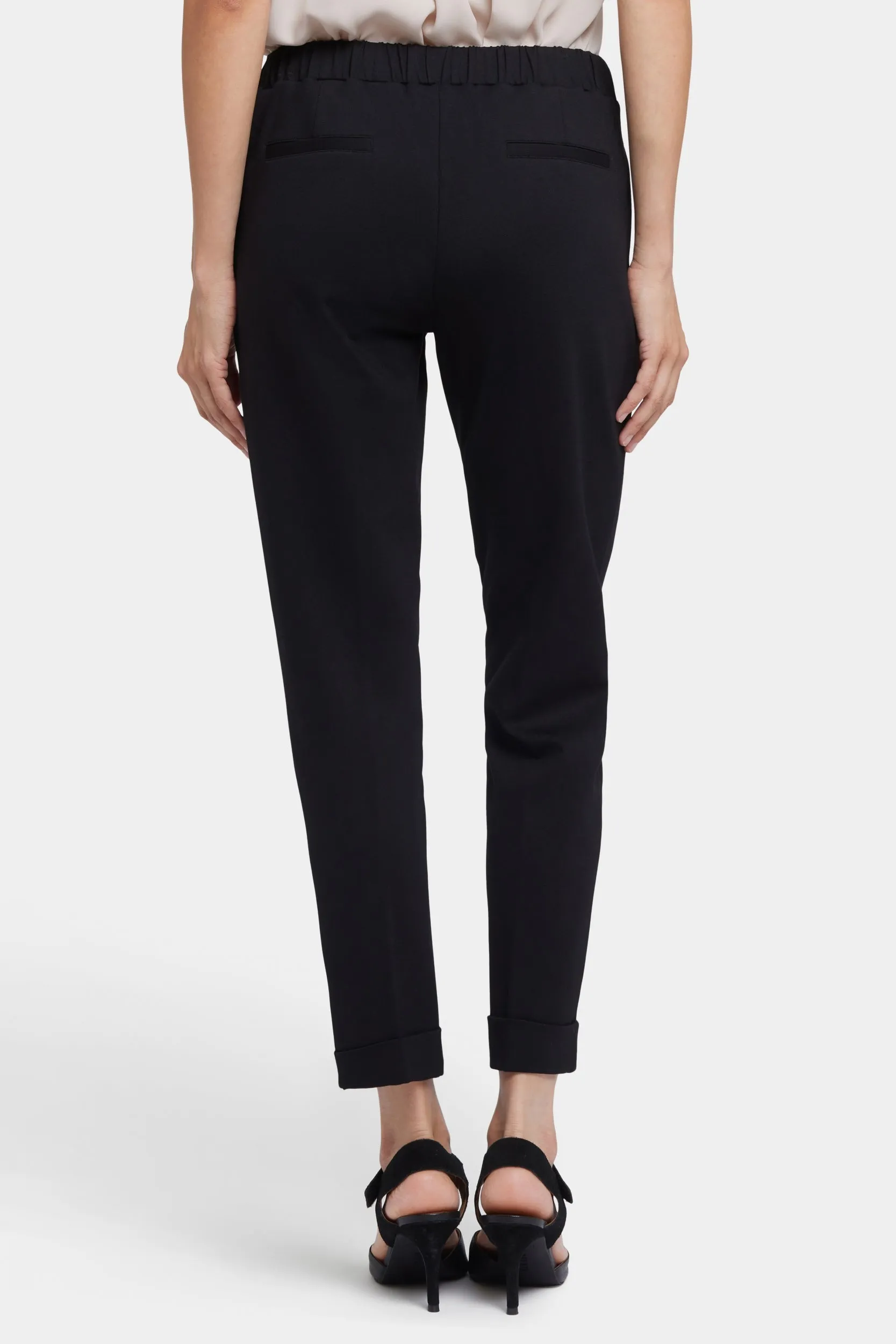 Cassidy Ankle Pull-On Trouser Pants In Ponte Knit With Cuffs | Black