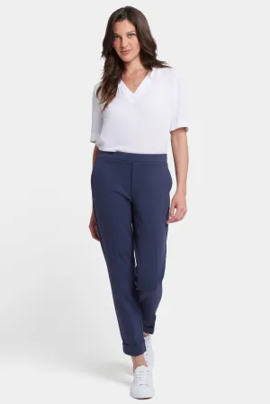 Cassidy Ankle Pull-On Trouser Pants In Ponte Knit With Cuffs | Oxford Navy