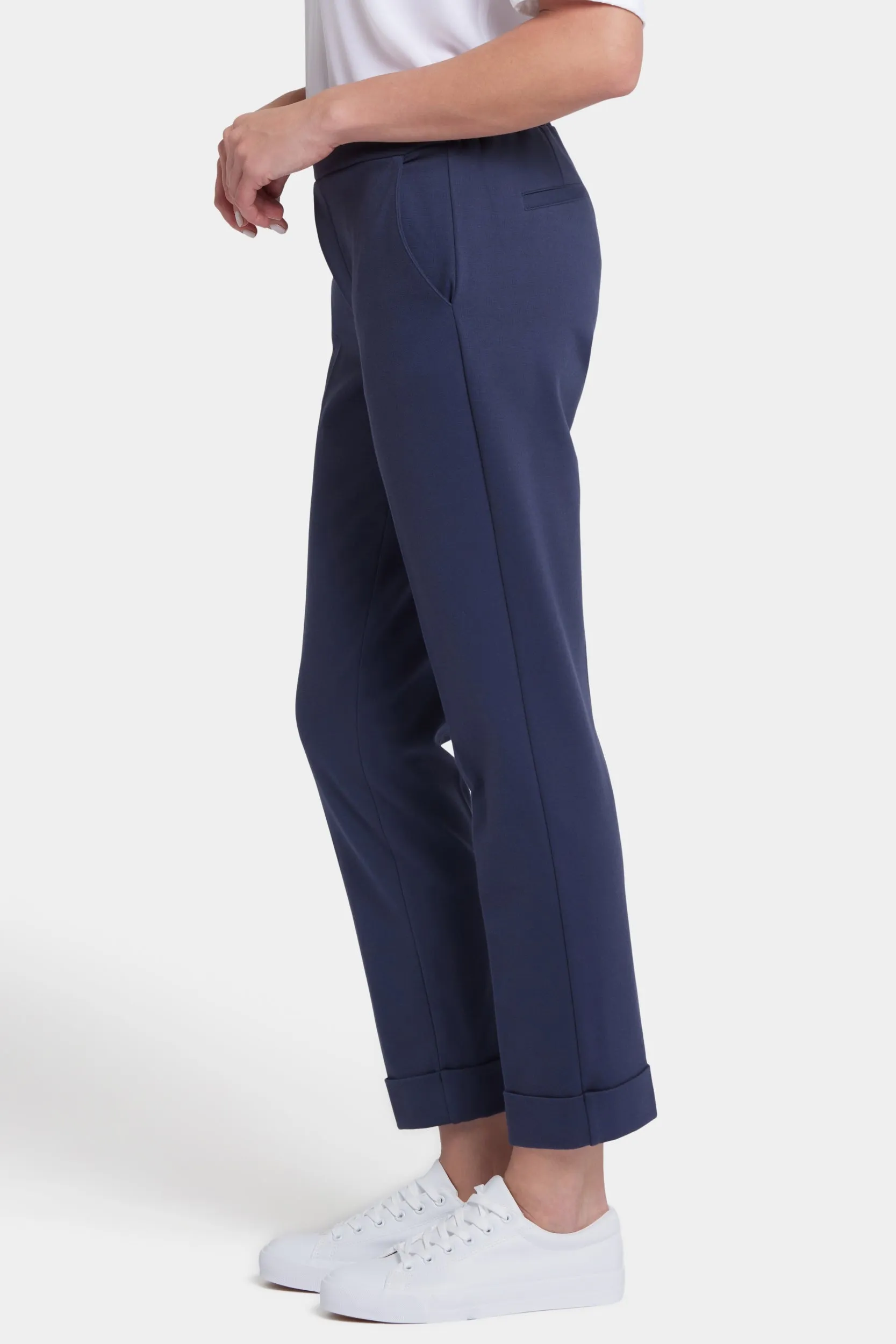 Cassidy Ankle Pull-On Trouser Pants In Ponte Knit With Cuffs | Oxford Navy