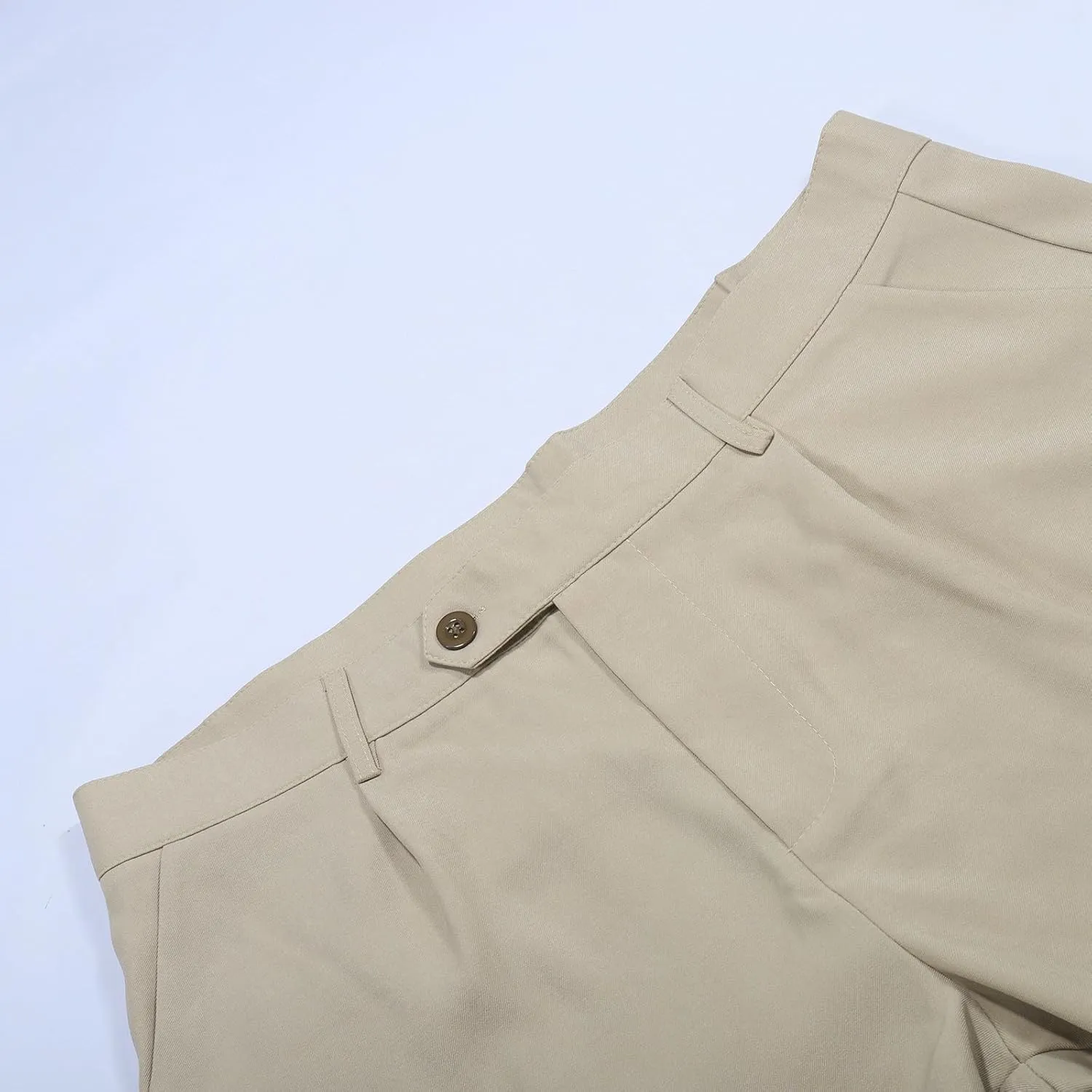 Casual Slim Fit Pants for Mens Fly Button Straight Leg Trousers with Pocket Lightweight Pleated Stretch Golf Work Chino Pants