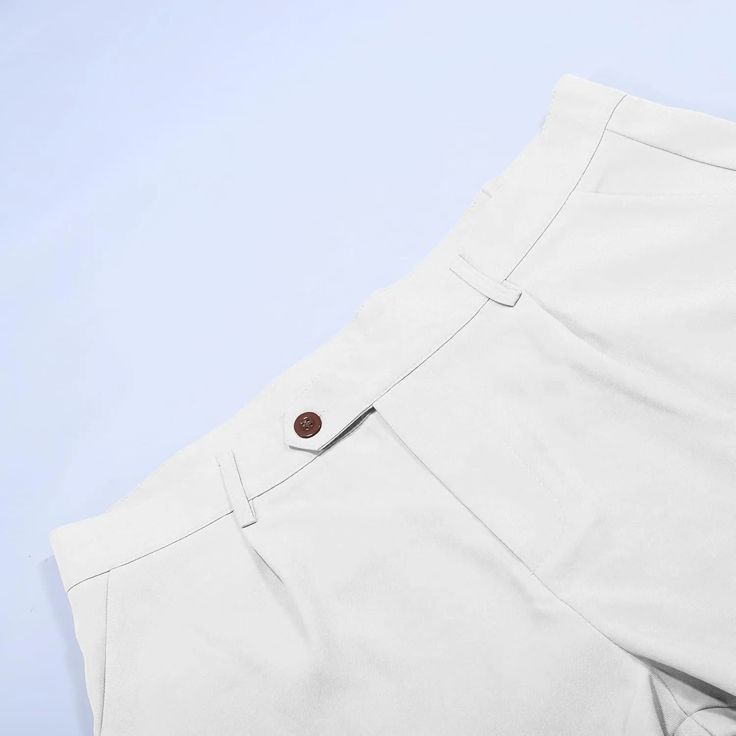 Casual Slim Fit Pants for Mens Fly Button Straight Leg Trousers with Pocket Lightweight Pleated Stretch Golf Work Chino Pants