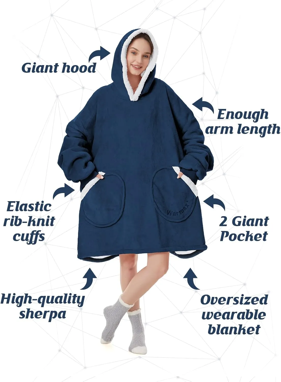 Century Star Wearable Blanket Hoodies for Women Men Sherpa Oversized Thick Cozy Fleece Soft Warm Adult Sweatshirt Hooded