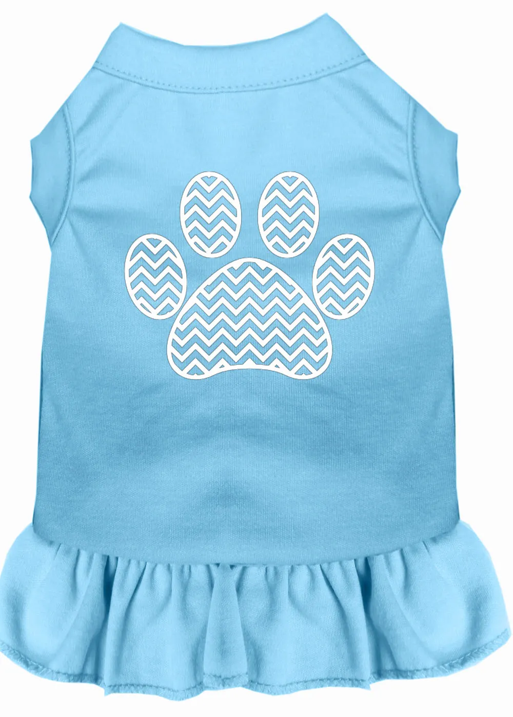 Chevron Paw Screen Print Dress Baby Blue Med
