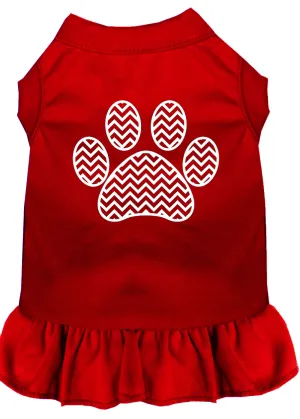 Chevron Paw Screen Print Dress Red Xs
