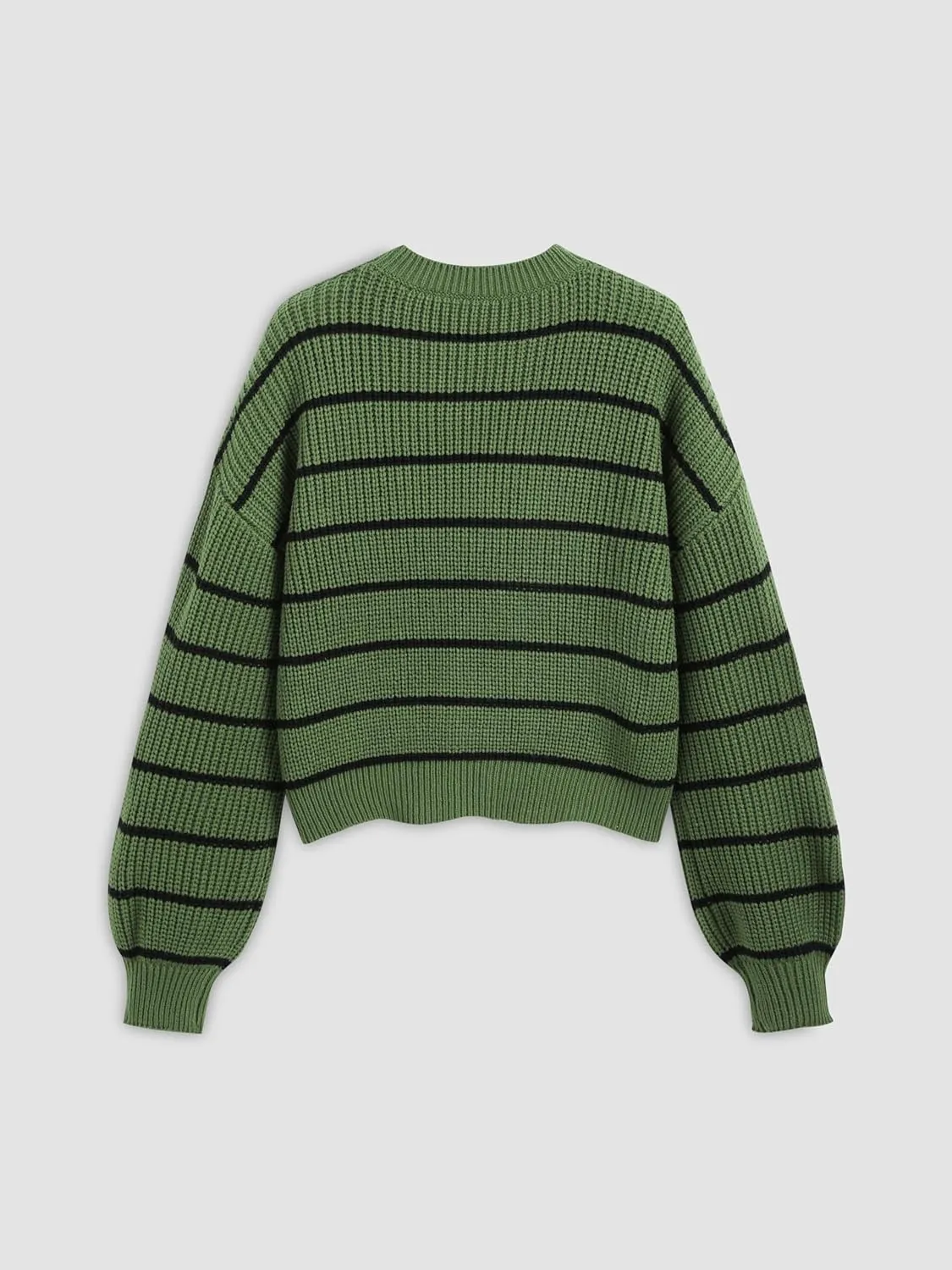 CIDER Womens Cropped Striped Sweater Long Sleeve Crew Neck Trendy Pullover Tops