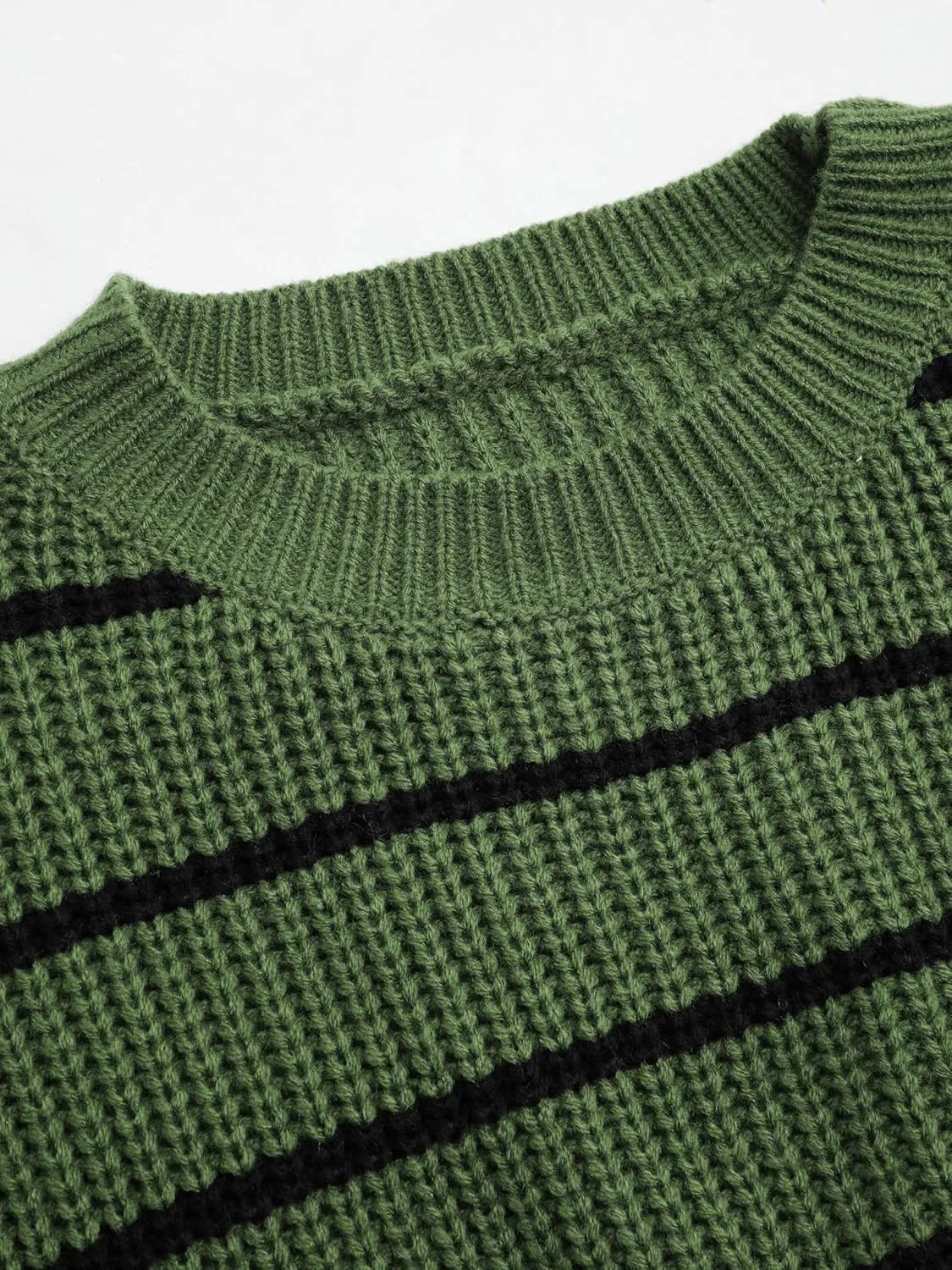 CIDER Womens Cropped Striped Sweater Long Sleeve Crew Neck Trendy Pullover Tops