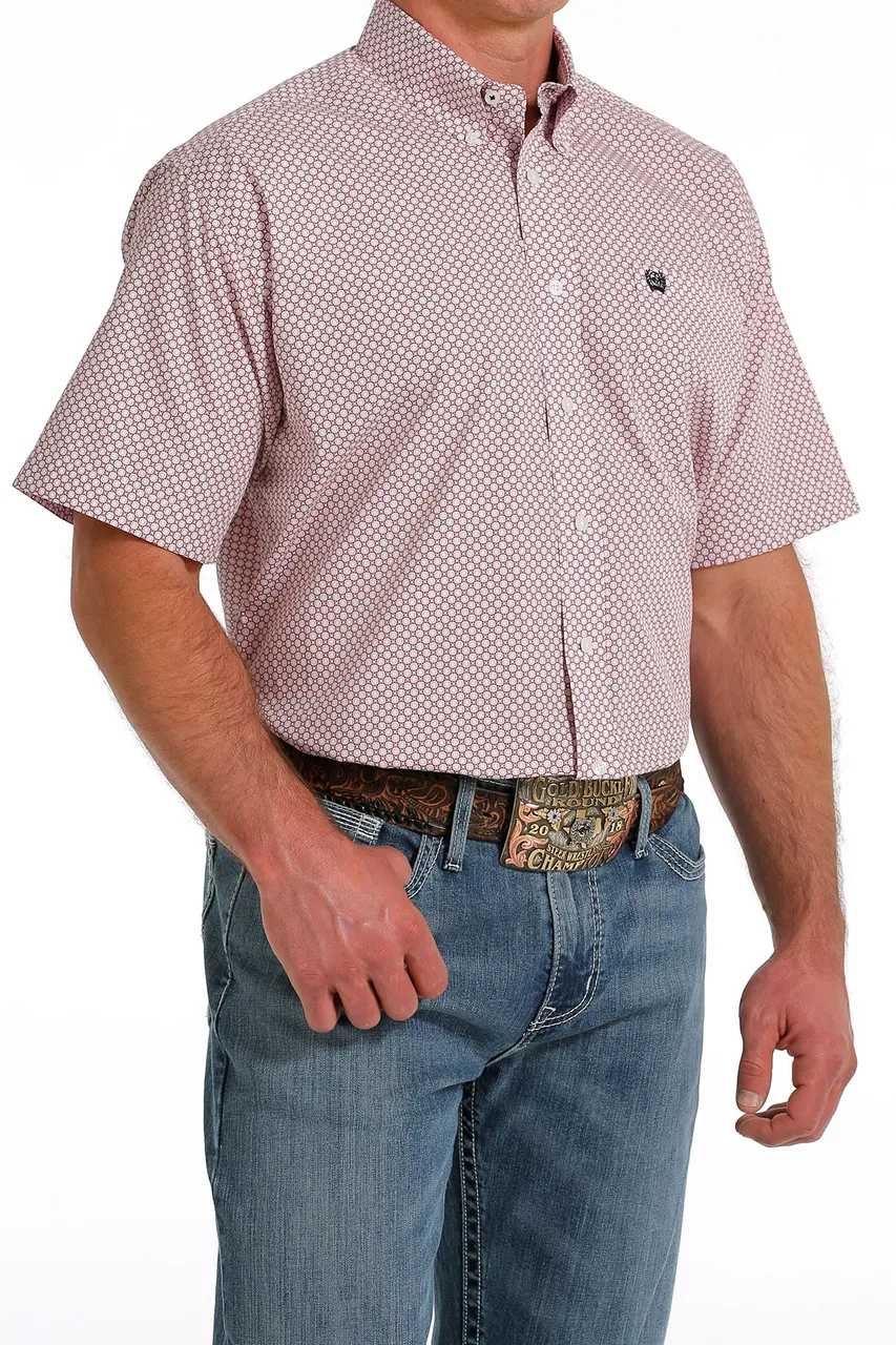 Cinch Mens Pink Weave Button-Down Short Sleeve Shirt - MTW111439