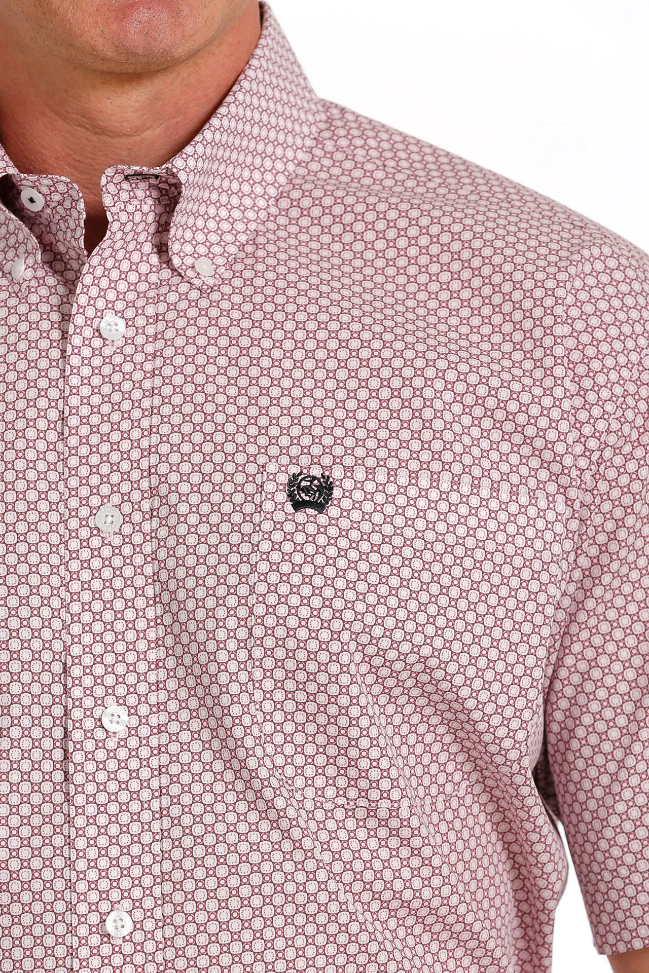 Cinch Mens Pink Weave Button-Down Short Sleeve Shirt - MTW111439