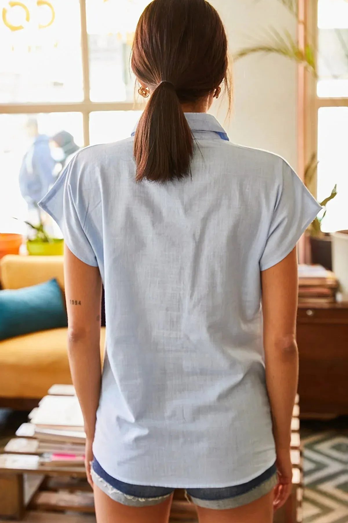 Classic Linen Blend Button Down Short Sleeve Shirt