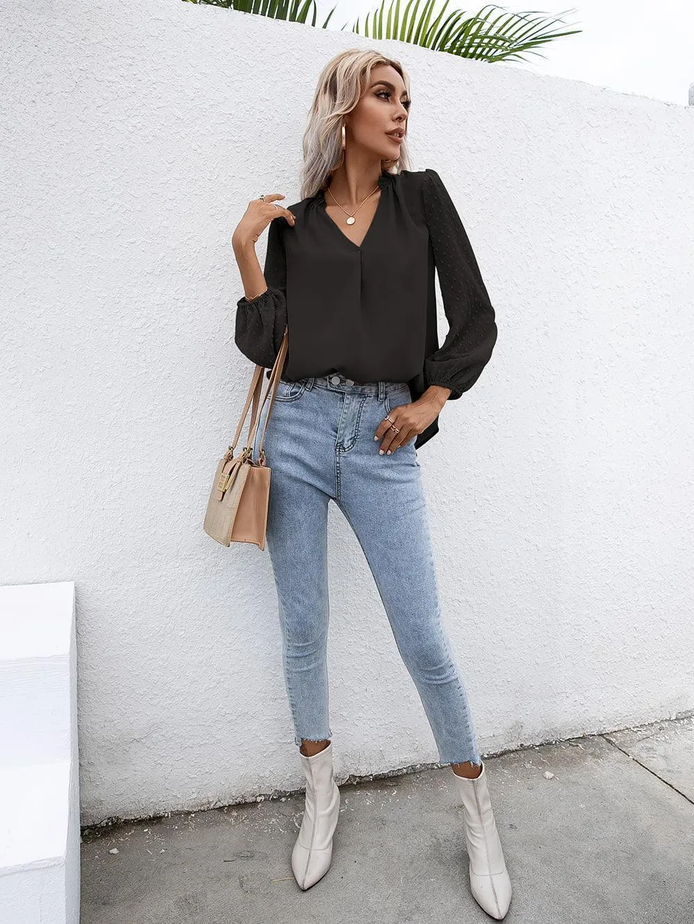 Confidently Stylish Long Sleeve Black Blouse