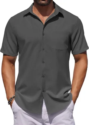 COOFANDY Mens Button Down Shirts Short Sleeve Stain Shield Dress Shirts Business Casual Shirt with Pocket