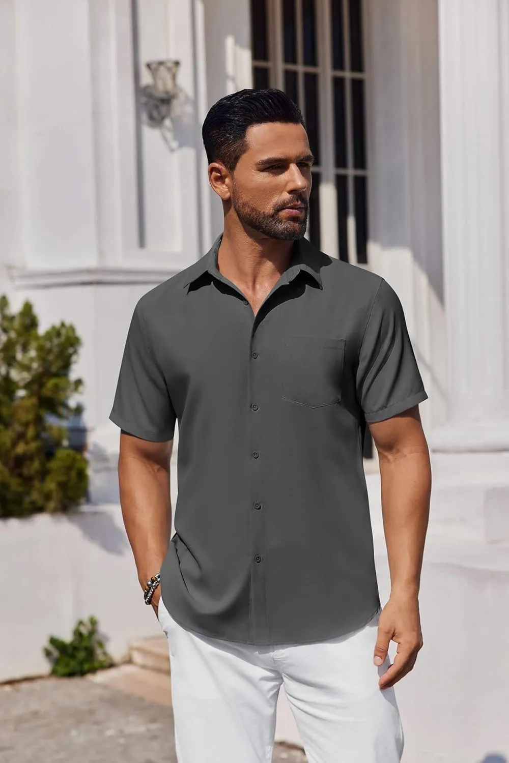 COOFANDY Mens Button Down Shirts Short Sleeve Stain Shield Dress Shirts Business Casual Shirt with Pocket