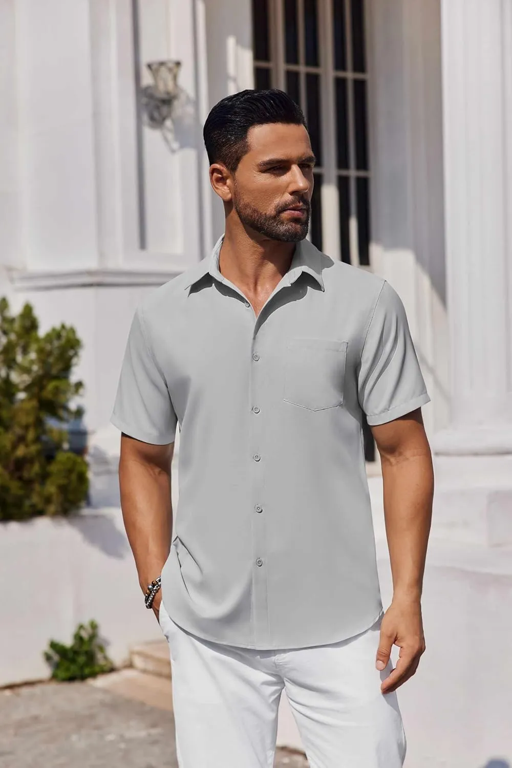 COOFANDY Mens Button Down Shirts Short Sleeve Stain Shield Dress Shirts Business Casual Shirt with Pocket