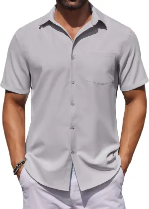 COOFANDY Mens Button Down Shirts Short Sleeve Stain Shield Dress Shirts Business Casual Shirt with Pocket