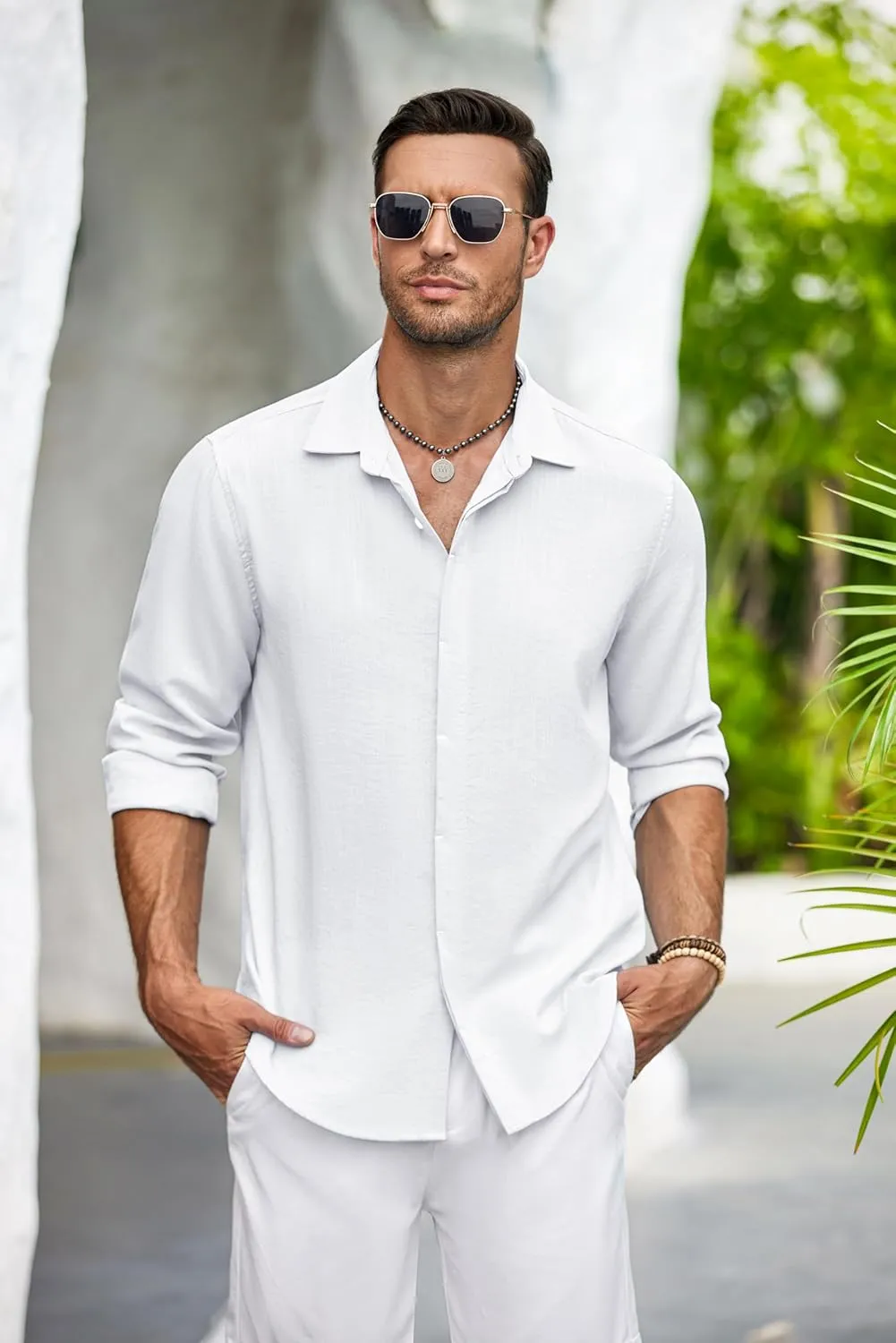 COOFANDY Men's Casual Shirt Long Sleeve Casual Button Down Shirt for Men Summer Beach Wedding Shirt