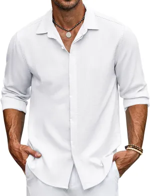 COOFANDY Men's Casual Shirt Long Sleeve Casual Button Down Shirt for Men Summer Beach Wedding Shirt