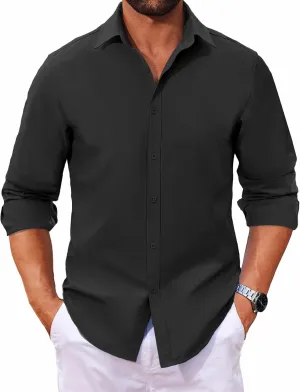 COOFANDY Men's Long Sleeve Button Down Shirts Casual Untucked Dress Shirt Beach Wedding Shirts