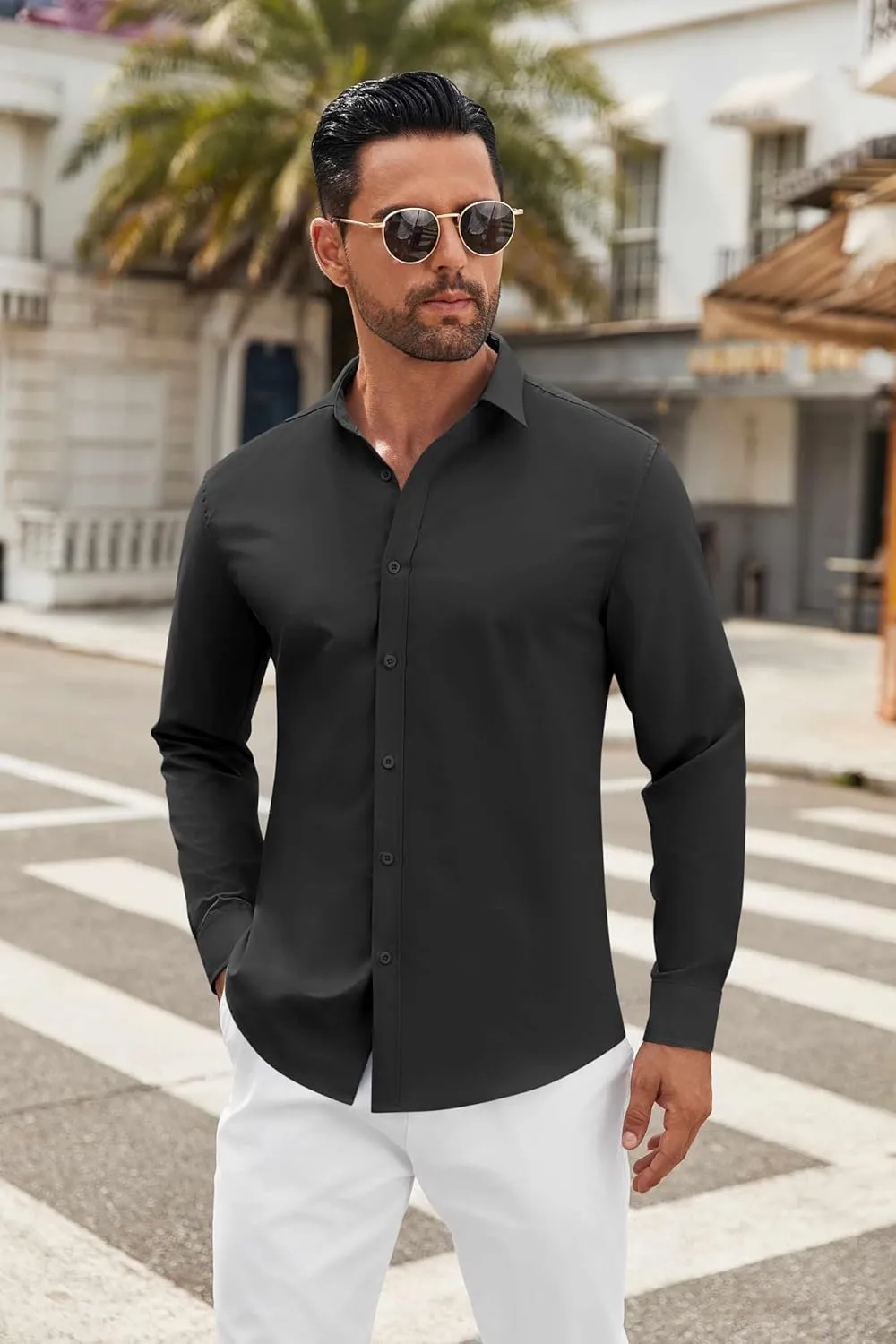 COOFANDY Men's Long Sleeve Button Down Shirts Casual Untucked Dress Shirt Beach Wedding Shirts