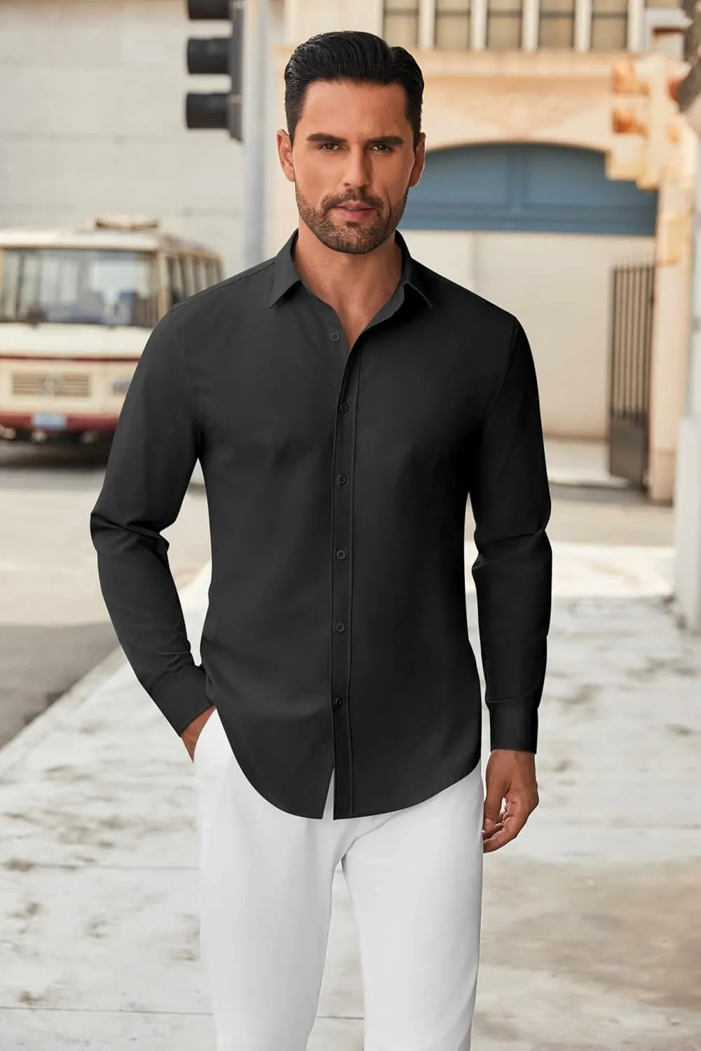 COOFANDY Men's Long Sleeve Button Down Shirts Casual Untucked Dress Shirt Beach Wedding Shirts