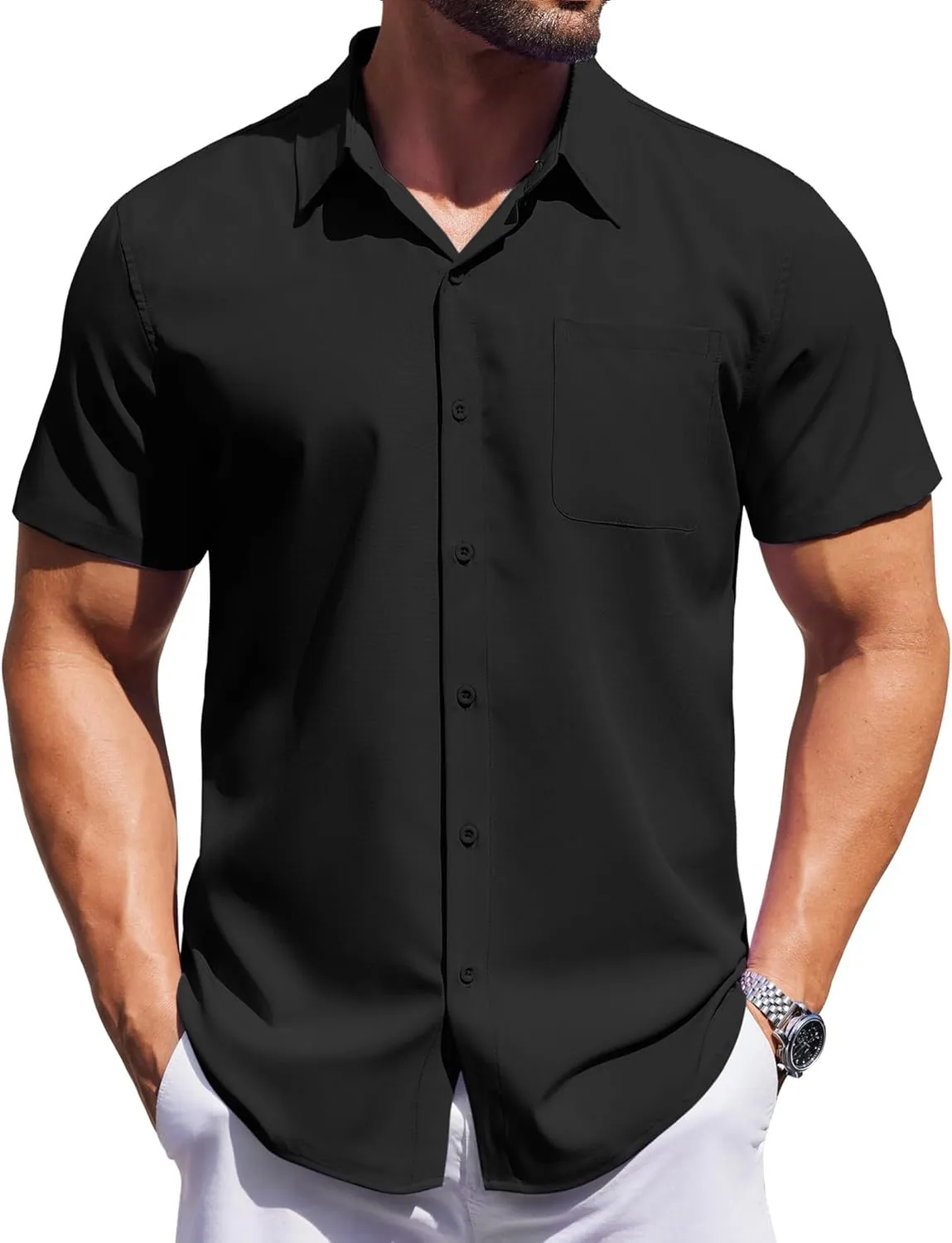 COOFANDY Mens Short Sleeve Dress Shirts Button Down Shirts Regular Fit Business Casual Shirt with Pocket