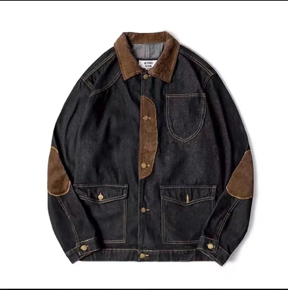 Corduroy Stitching Denim Baggy Coat