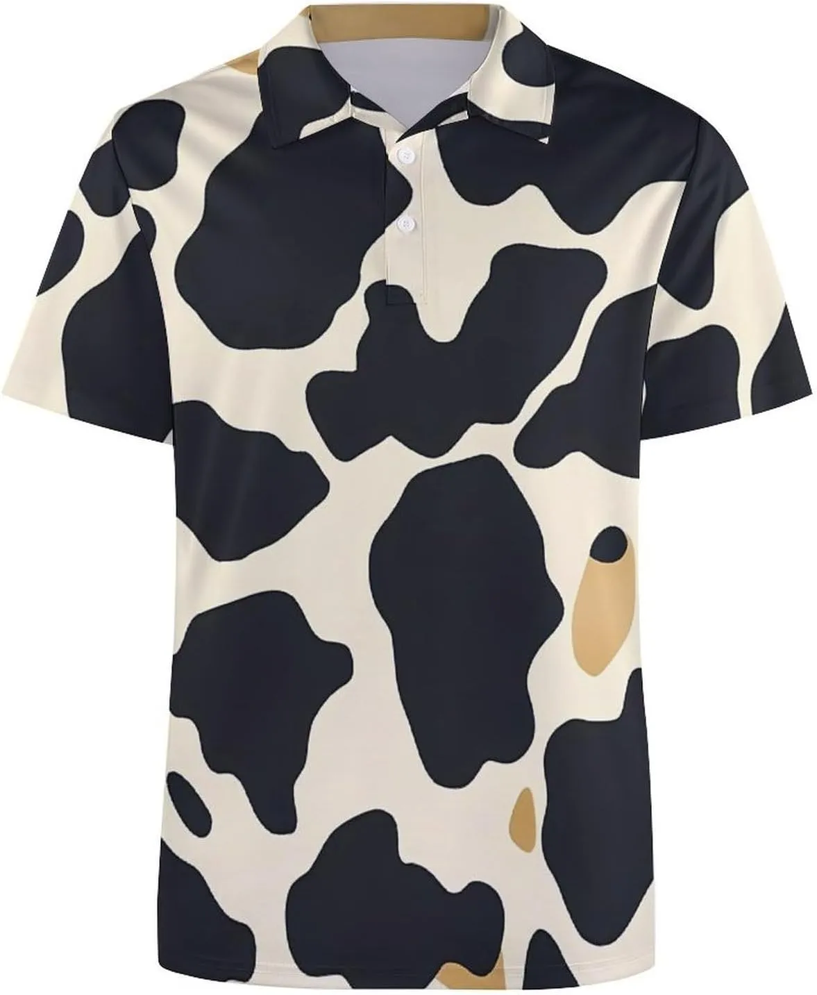 Cow Pattern Slim Fit Men's Short Sleeve Polo Shirts Quick-Dry Breathable Golf T-Shirt Tops