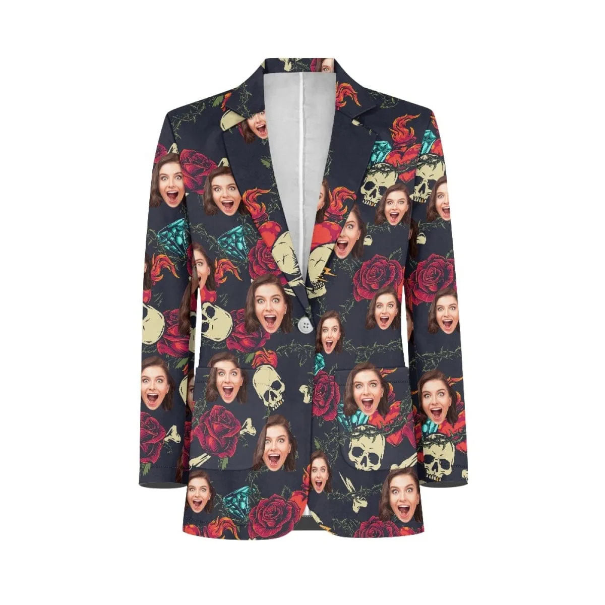 Custom Face Red Rose Skull Couple Casual Blazers Coat