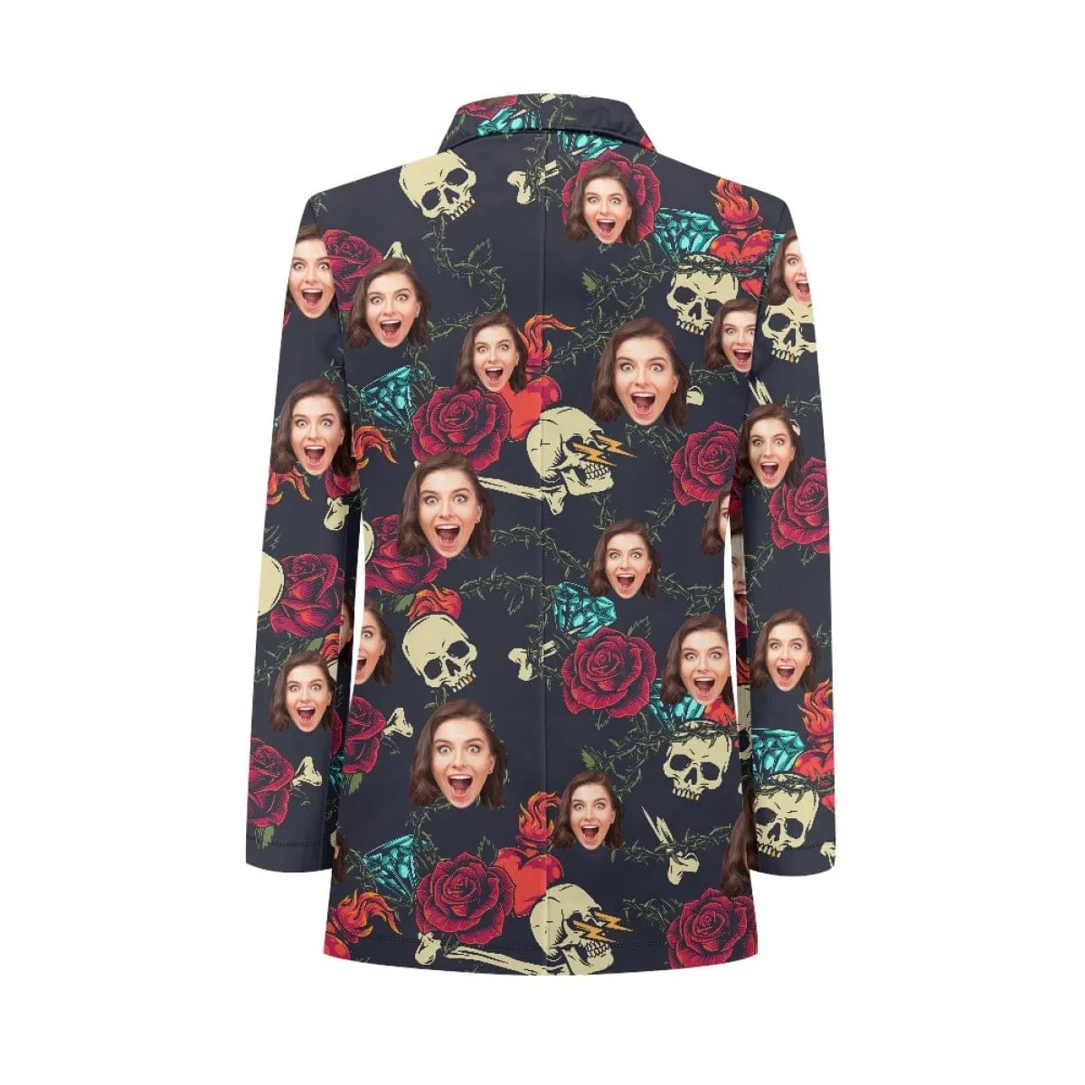 Custom Face Red Rose Skull Couple Casual Blazers Coat