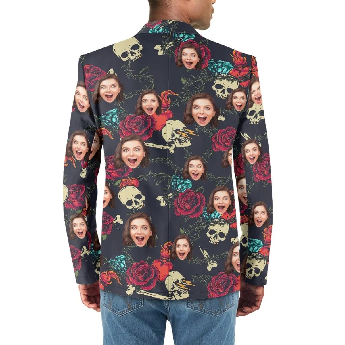 Custom Face Red Rose Skull Couple Casual Blazers Coat