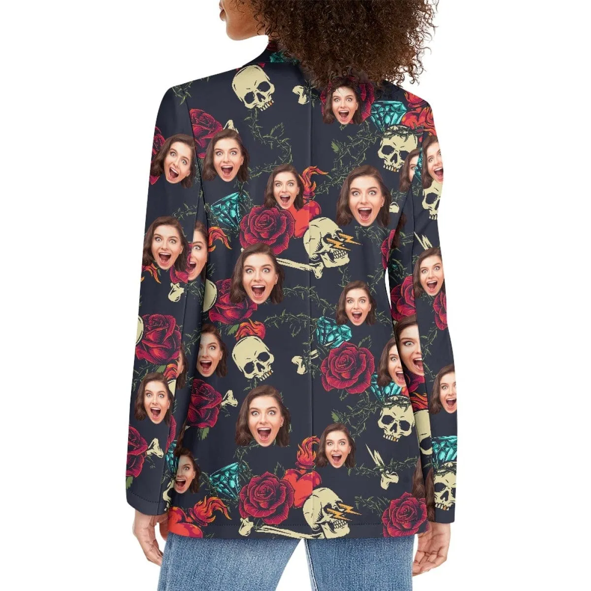 Custom Face Red Rose Skull Couple Casual Blazers Coat
