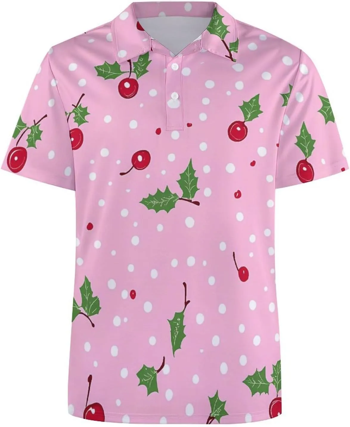 Cute Cherry Pattern Slim Fit Men's Short Sleeve Polo Shirts Quick-Dry Breathable Golf T-Shirt Tops