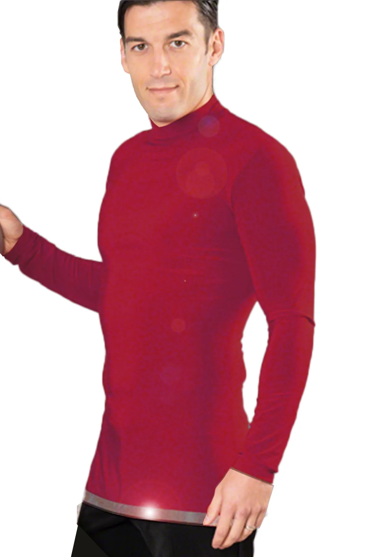 Dance America MS6AR Men's Simple Turtleneck Ballroom Shirt with Rhinestone Hem without Trunks in Stock