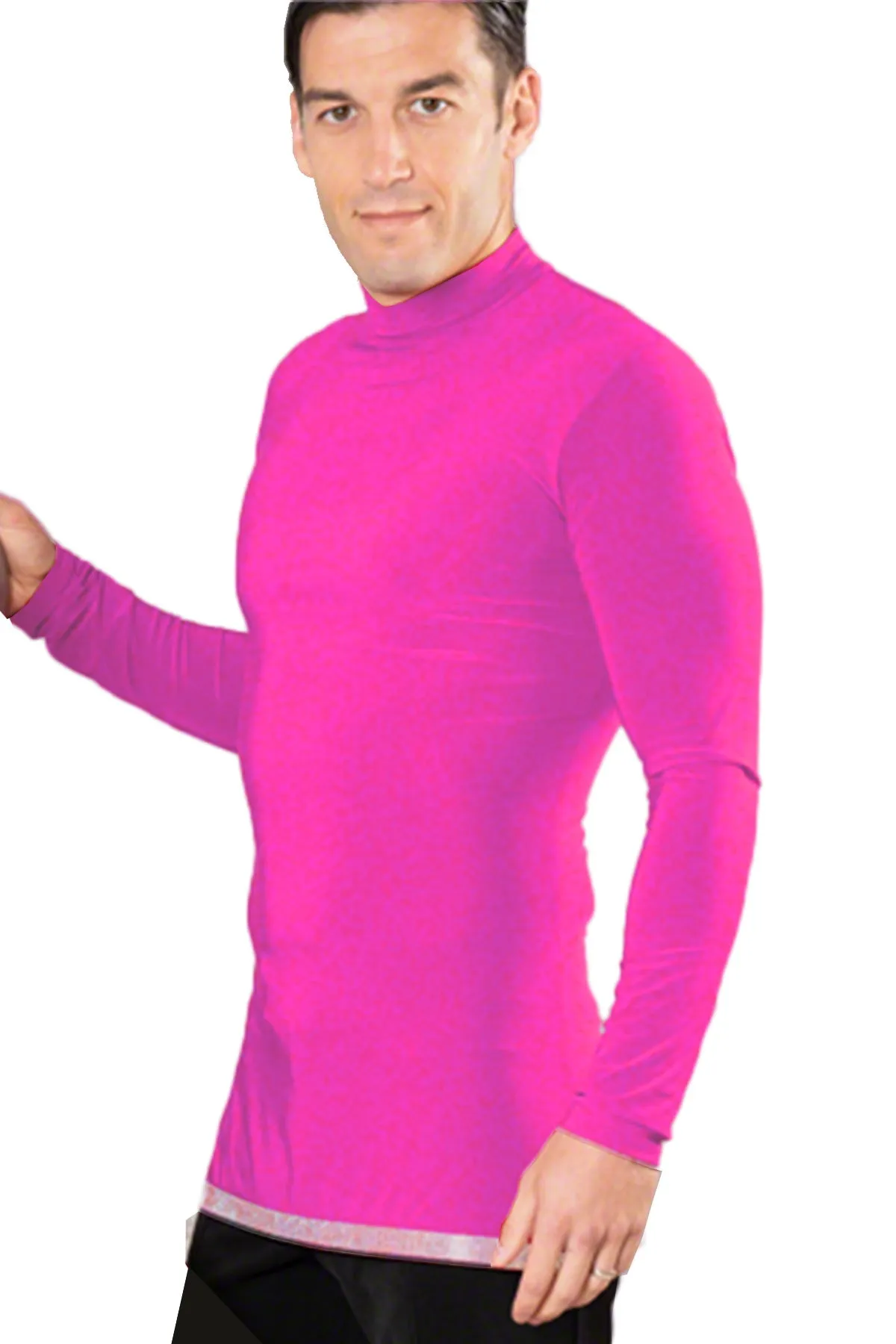 Dance America MS6AR Men's Simple Turtleneck Ballroom Shirt with Rhinestone Hem without Trunks in Stock