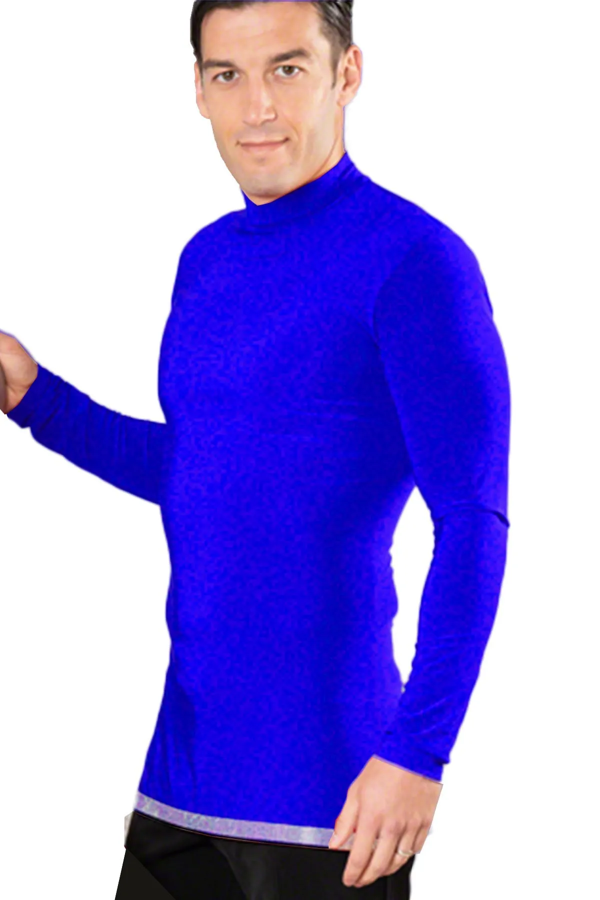 Dance America MS6AR Men's Simple Turtleneck Ballroom Shirt with Rhinestone Hem without Trunks in Stock