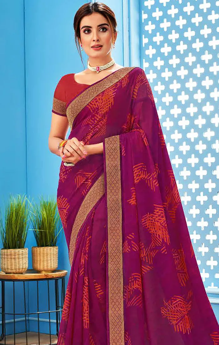 Designer Purple Georgette Printed Saree for Casual Wear (D511)