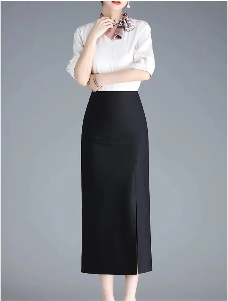 Dndrdhfb Women's Skirt Slim High Waist A-Line Long Skirt Stretch Professional Pencil Skirt