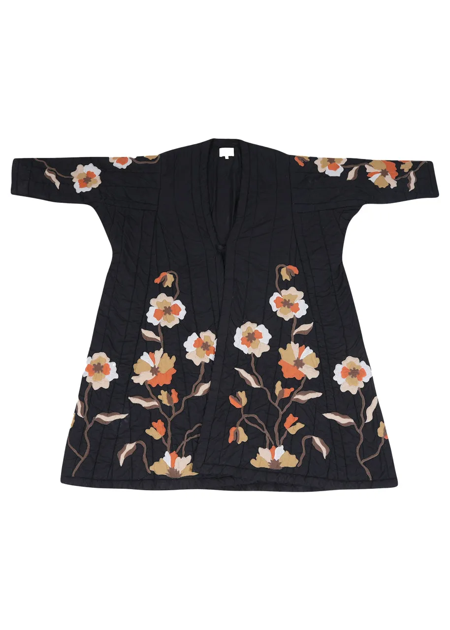 Dream quilted kimono coat in black floral