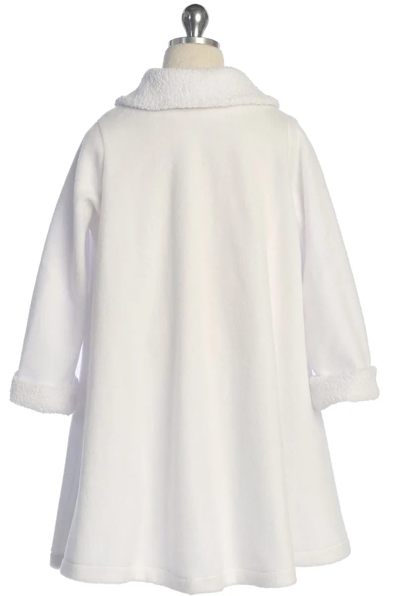 Elegant Girls White Coat - Polapolis Fabric with Flower Decoration 2-14