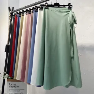 Elegant High-Waist Side Tie-Wrap Midi Skirt