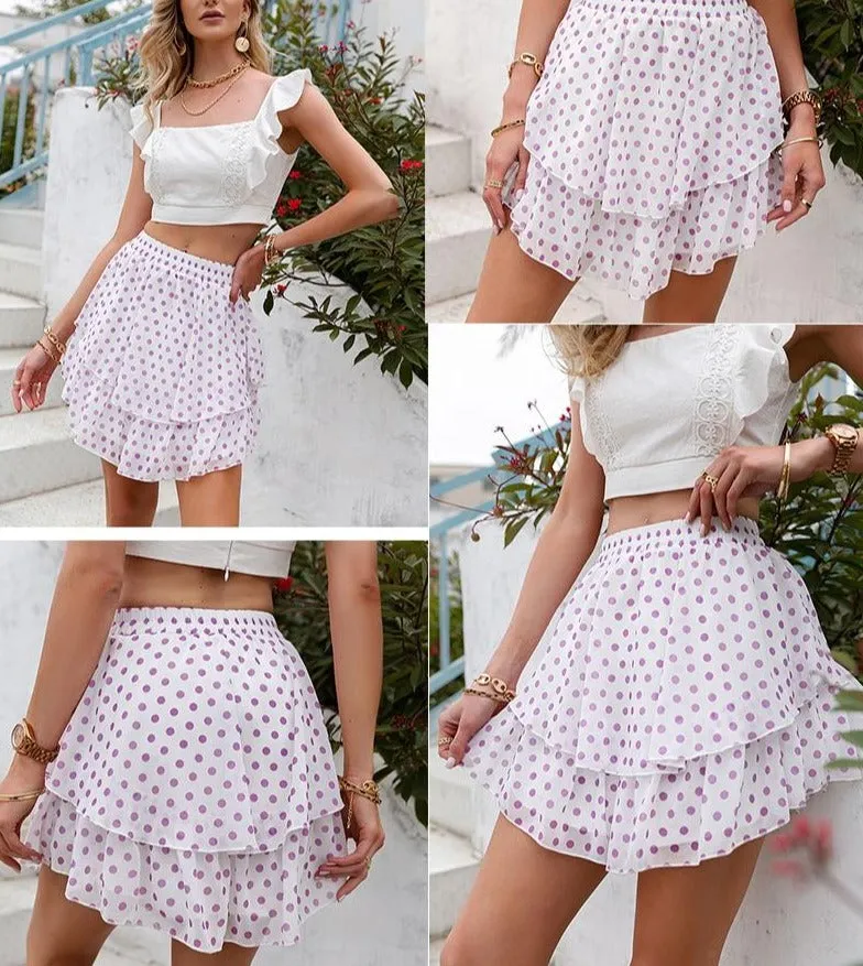 Elegant Polka Dot Ruffled A-Line Mini Skirt