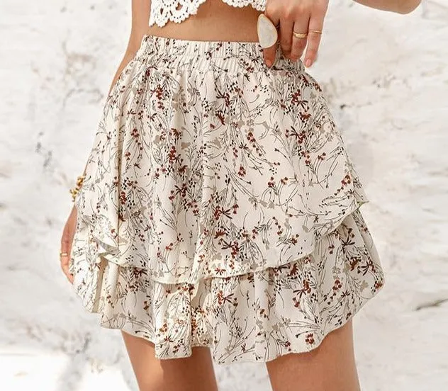 Elegant Polka Dot Ruffled A-Line Mini Skirt