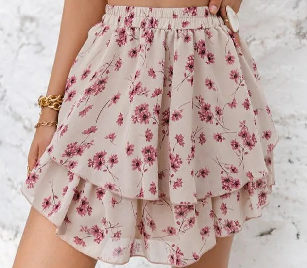 Elegant Polka Dot Ruffled A-Line Mini Skirt
