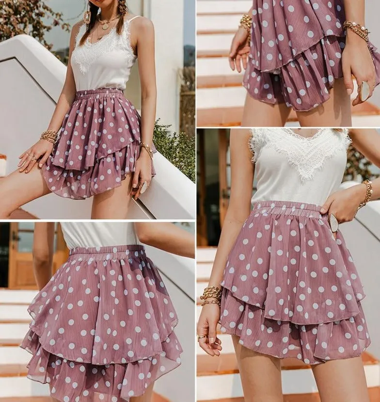 Elegant Polka Dot Ruffled A-Line Mini Skirt