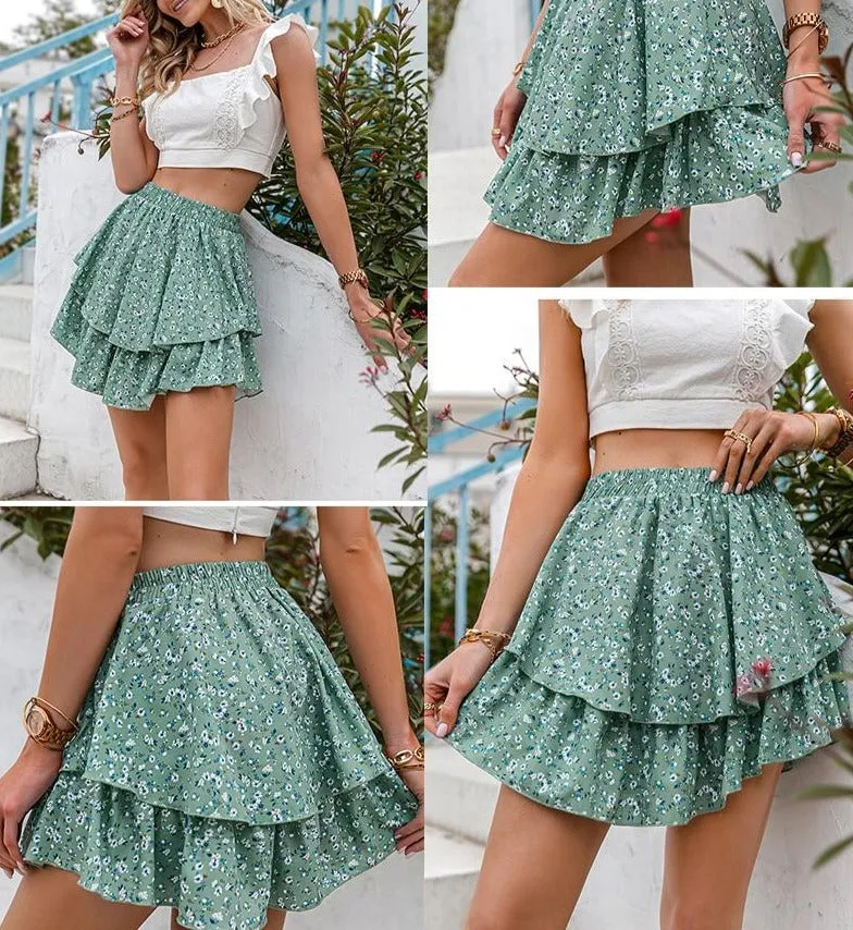 Elegant Polka Dot Ruffled A-Line Mini Skirt