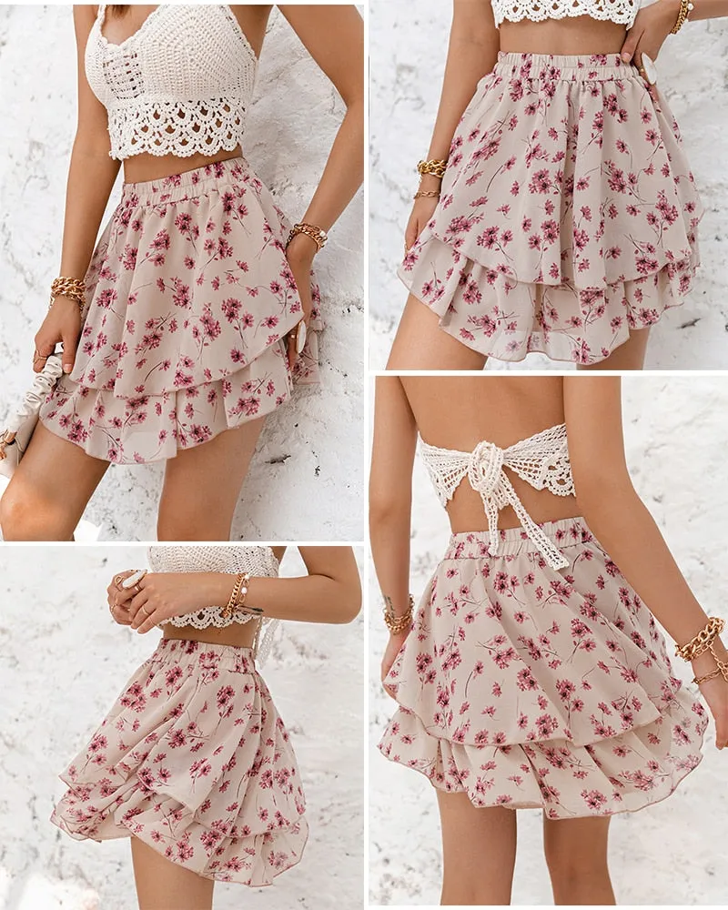 Elegant Polka Dot Ruffled A-Line Mini Skirt